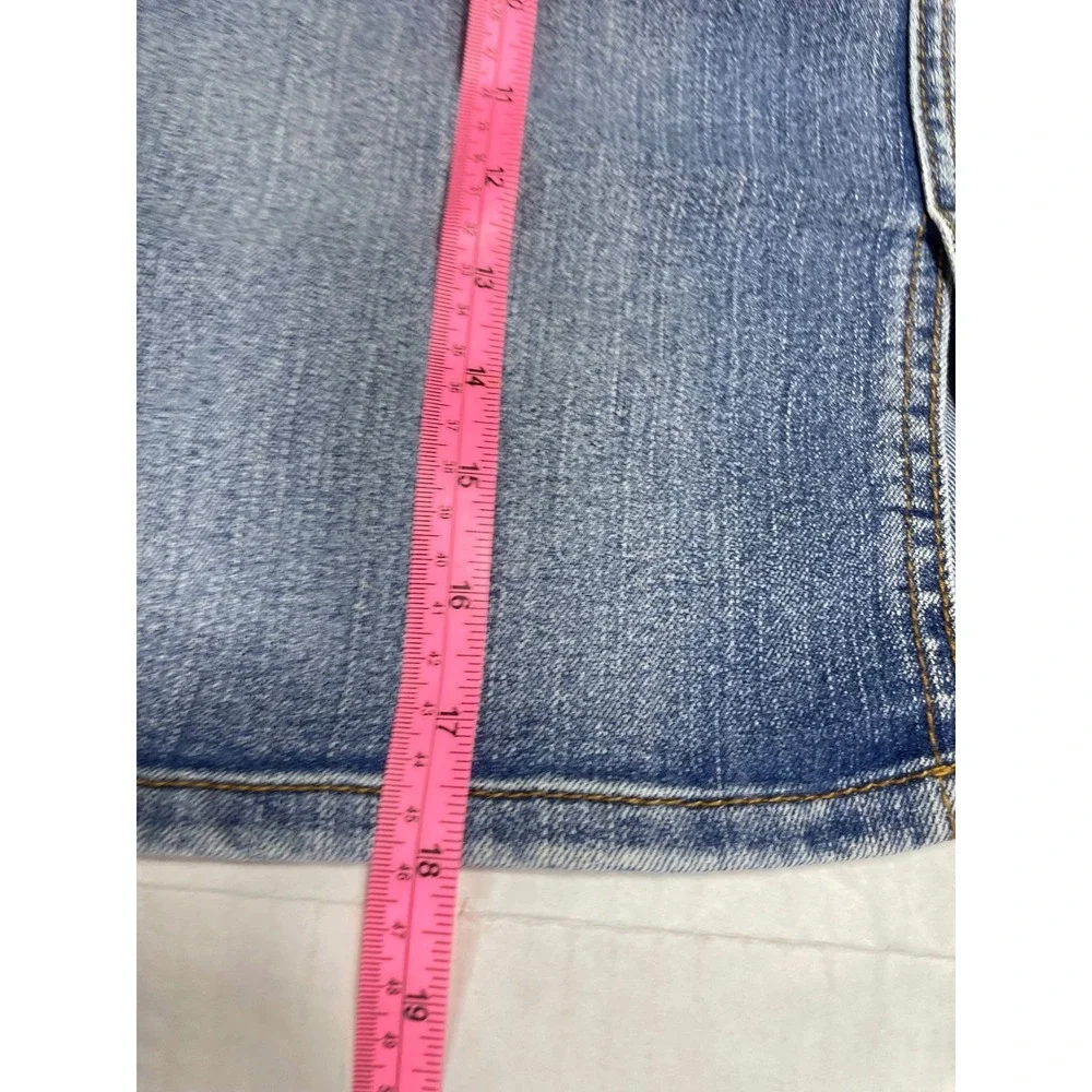 Faded Glory Medium‎ Wash Denim Mini Skirt Size 10 Blue Jean Slit Front